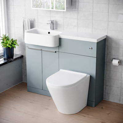 B&Q -  1000mm Left Hand Matte Grey Basin Vanity Wc Unit Round Toilet