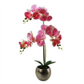 70cm Artificial Orchid Light Pink with Silver Ceramic Planter