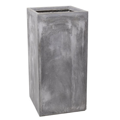 70cm Fibrecotta Cement Finish Tall Cube Planter