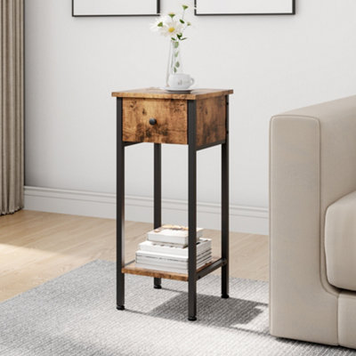 70cm H x 30cm W x 30cm D Side table Industrial End Table with Storage Shelf and Drawer