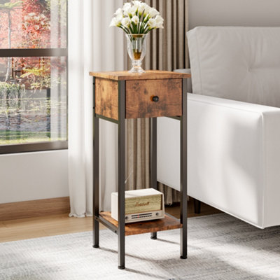 70cm H x 30cm W x 30cm D Side table Industrial End Table with Storage Shelf and Drawer