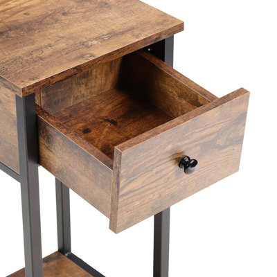 70cm H x 30cm W x 30cm D Side table Industrial End Table with Storage Shelf and Drawer