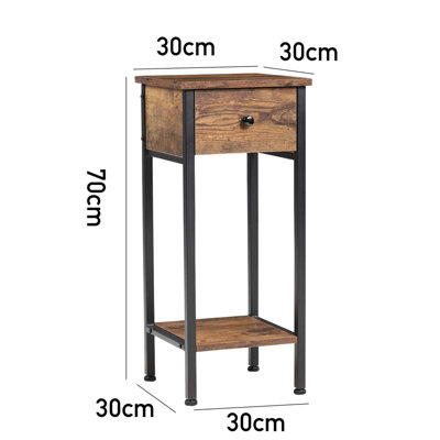 70cm H x 30cm W x 30cm D Side table Industrial End Table with Storage Shelf and Drawer