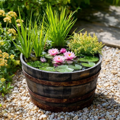 70cm Half Barrel Oak Silver Band Tree Planter