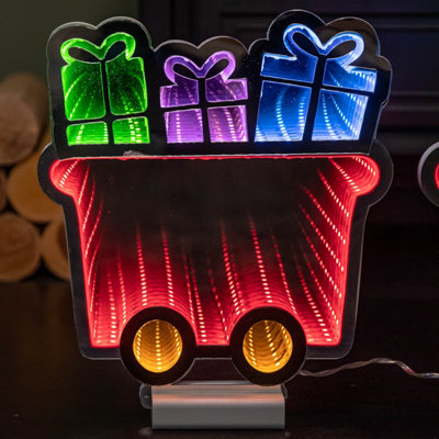 70cm Infinity Christmas Train with 2 Carriages on Wood Base and