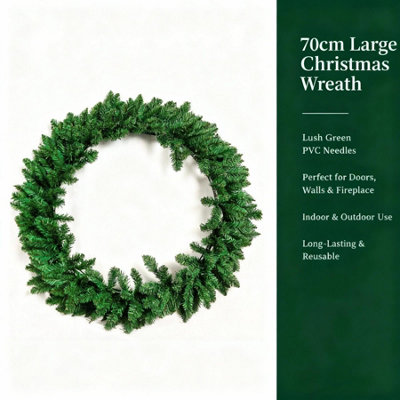 70CM LARGE CHRISTMAS WREATH FOR FRONT DOOR - BUSHY GREEN