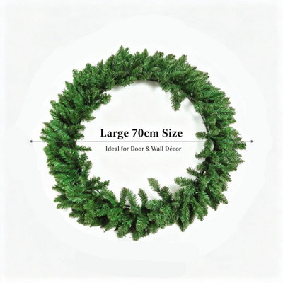 70cm Large Christmas Wreath for Front Door - Bushy Green Artificial ...