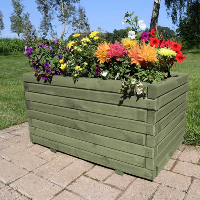 70cm Sage Green Pine Raised Wooden Trough Planter