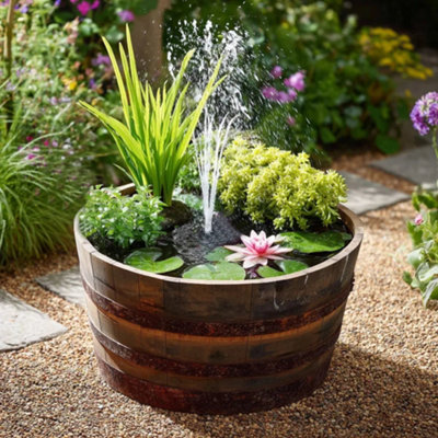 70cm Silver Band Oak Barrel Wildlife Pond In A Pot Kit