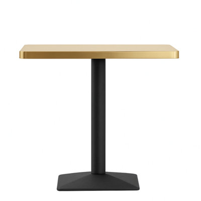 70cm Square Oak Effect Bistro Dining Table with Brushed Gold Edge & Black Square Base