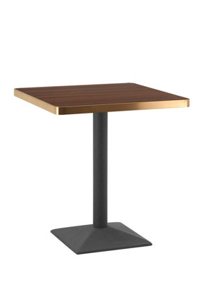 70cm Square Walnut Effect Bistro Dining Table with Brushed Gold Edge & Black Square Base