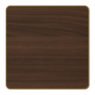 70cm Square Walnut Effect Bistro Dining Table with Brushed Gold Edge & Black Square Base