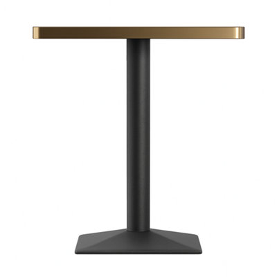 70cm Square Walnut Effect Bistro Dining Table with Brushed Gold Edge & Black Square Base