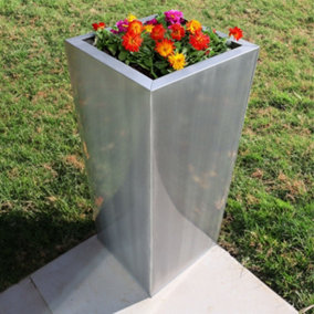 70cm Zinc Brushed Silver Tall Square Planter
