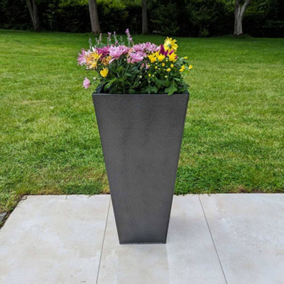 70cm Zinc Silver & Black Textured Tall Tapered Square Planter