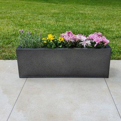 70cm Zinc Silver & Black Textured Trough Planter