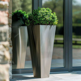 70cm Zinc Silver Tall Tapered Square Planter