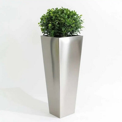 70cm Zinc Silver Tall Tapered Square Planter