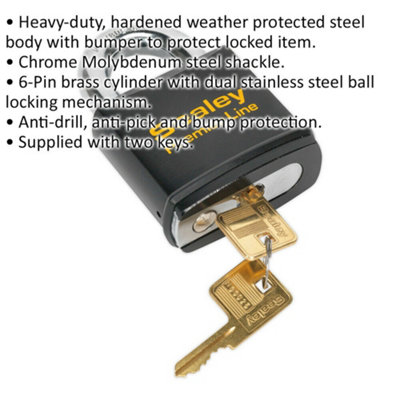 70mm Anti-Drill Padlock 14mm Hardened Steel Shackle 2 Key Weatherproof Security