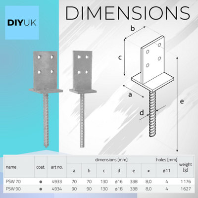 70MM Galvanised Heavy Duty Concealed Bracket Support for Fence & Pergola Posts - Metal Base Brackets for Concrete Installation