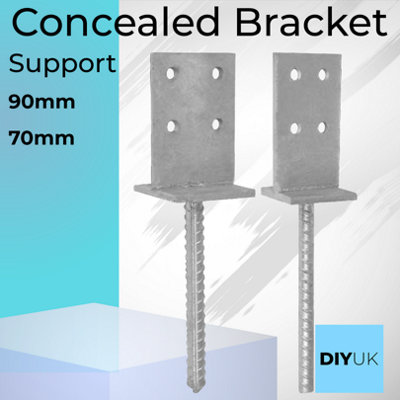 70MM Galvanised Heavy Duty Concealed Bracket Support for Fence & Pergola Posts - Metal Base Brackets for Concrete Installation - 6