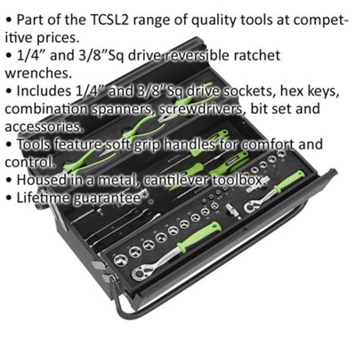70pc Tool Set & Cantilever Portable Tool Box Storage Unit - Sockets Spanners Bit