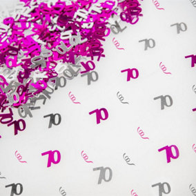 70th Birthday Confetti Pink & Silver 1 pack x 14 grams birthday decoration Foil Metallic 1 pack