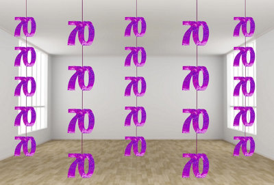 70th Glitz Pink Anniversary Birthday Metallic Hanging String Shiny Foil Wall Decorations Pack of 6