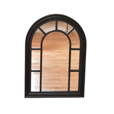 70x50cm Black Window Style Arched Wall Mirror