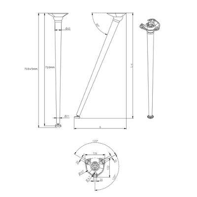 710MM ANGLE FOLDING TABLE LEG BREAKFAST BAR SUPPORT 40MM DIAMETER ...