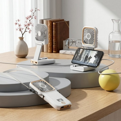  - Portable Handheld Fan White Usb Rechargeable Folding Desk Fan Adjustable Speed