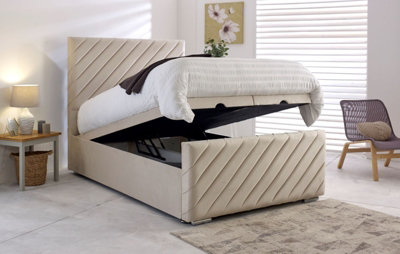 5Ft Kingsize Cream Lynx Divan Ottoman Gas Lift Storage Bed