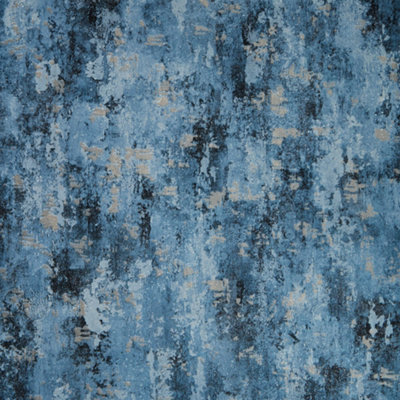 B&Q -  Sample Of Nagano Wallpaper In Blue And Charcoal With Gold Metallic