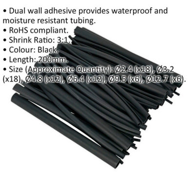 72 Piece Heat Shrink Tubing Assortment - Dual Walled - 200mm - Adhesive Lined