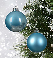 72 Sugar Blue Baubles Shatterproof Christmas Tree Hanging Decorations 6cm