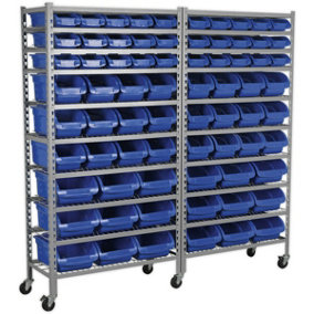 72 Tray / Bin Mobile Parts Storage Rack - Garage & Warehouse Parts Picking Unit