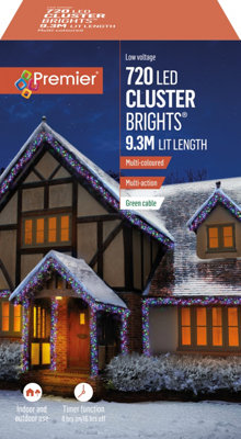 720 LED Christmas Cluster Lights Multi-coloured Multi Action Timer Lights 9.3M