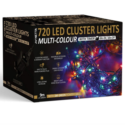 720 LED Cluster String Lights 9M Indoor/Outdoor Christmas Lights - Multi-Colour
