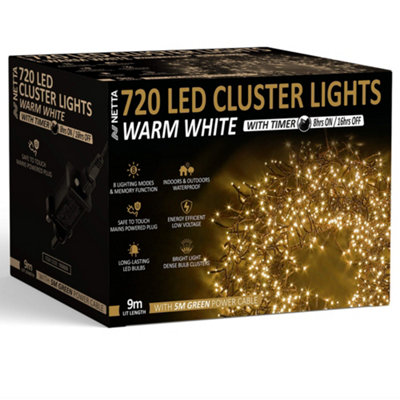 720 LED Cluster String Lights 9M Indoor/Outdoor Christmas Lights - Warm White