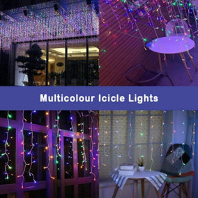 720 Multicolour White ICICLE LED Lights Clear Cable with 8 Effects Multifunction Auto Memory Indoor/Outdoor Christmas