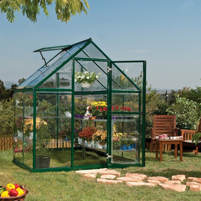 B&Q - PalramCanopia Harmony 6X4 Ft Green Aluminium Apex Greenhouse With Polycarbonate Glazing