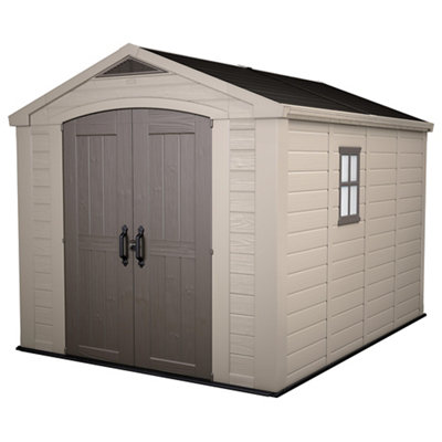 Keter Factor 8X11 Ft Apex Plastic 2 Door Shed With Floor & 1 Window Beige