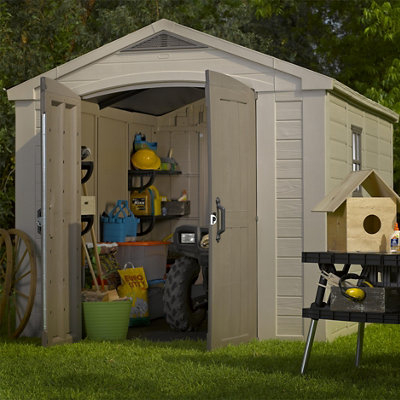 Keter Factor 8X11 Ft Apex Beige Plastic 2 Door Shed With Floor & 1 Window