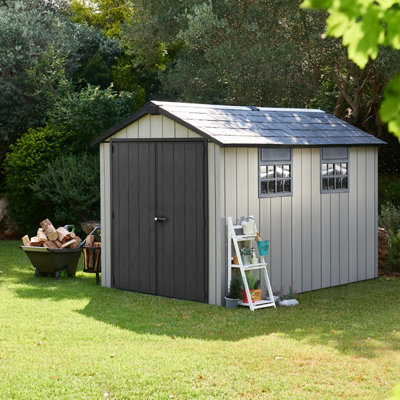 Keter Oakland Apex Anthracite Grey Plastic 2 Door Shed With Floor & 2 Windows