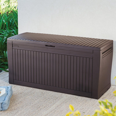 Keter Comfy Wood Effect 270L Plastic Garden Storage BoxBrown from B&Q
