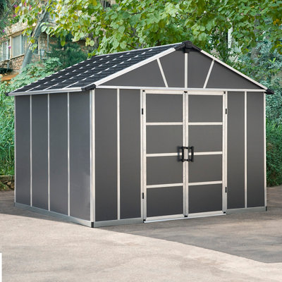 Palram - Canopia Yukon With Floor 11X9 Ft Apex Dark Grey Plastic 2 Door Shed With Floor