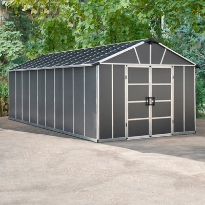 Palram - Canopia Yukon With Wpc Floor 11X21 Ft Apex Plastic 2 Door Shed With Floor Dark Grey