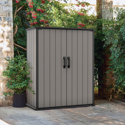 B&Q -  Premier Tall 1400L Resin 4X2Ft Garden StorageGrey