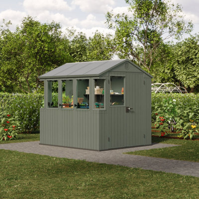 B&Q -  Darwin Tongue & Groove Vertical 6X8 Ft Apex Green Plastic 2 Door Potting Shed With Floor & 2 Windows