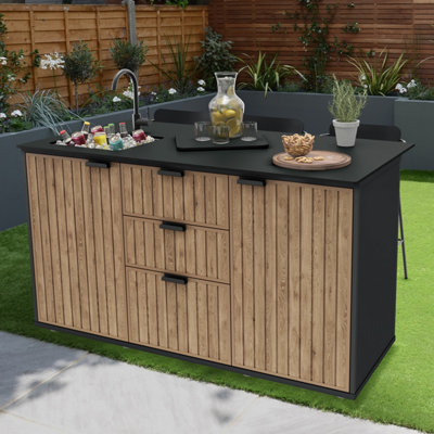 B&Q -  Compact Wood Effect Corner Outdoor Kitchen Unit Set